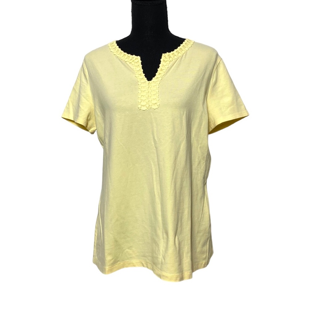 Yellow Lace V-Neck Short Sleeve Shirt M